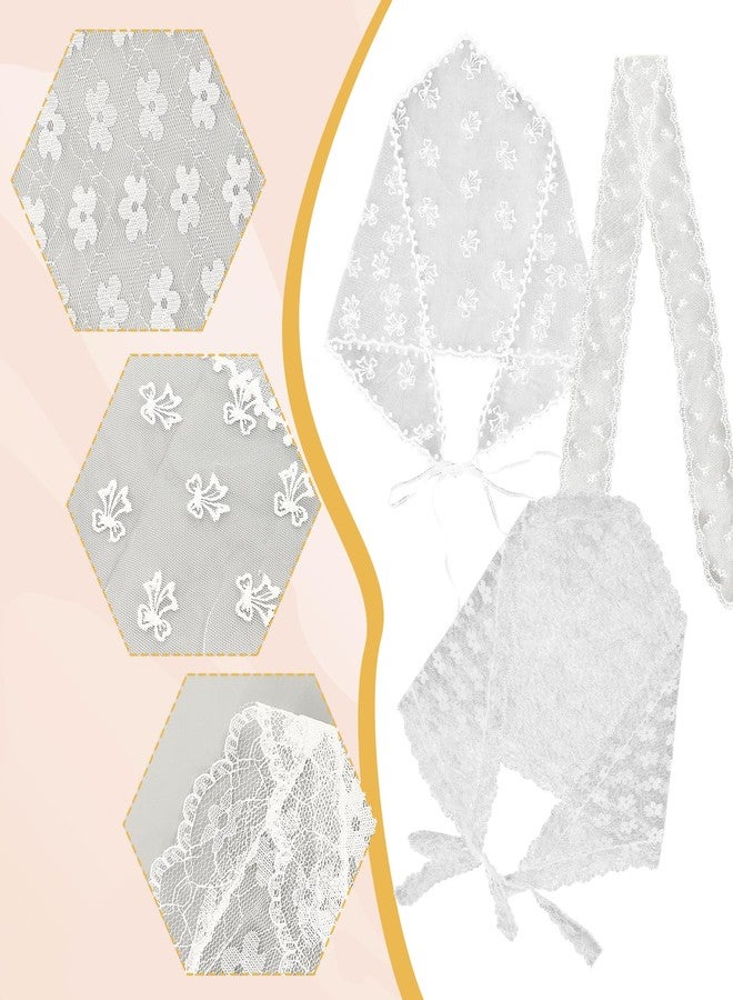 LUODAKA 3Pcs Lace Head Scarf Flower Pattern Cute Adjustable Triangle Headscarf Women's and Girls' Laces Bandana Suitable for Hairstyle Design, Festivals, Holidays Christmas Decorations（White） - Image 2